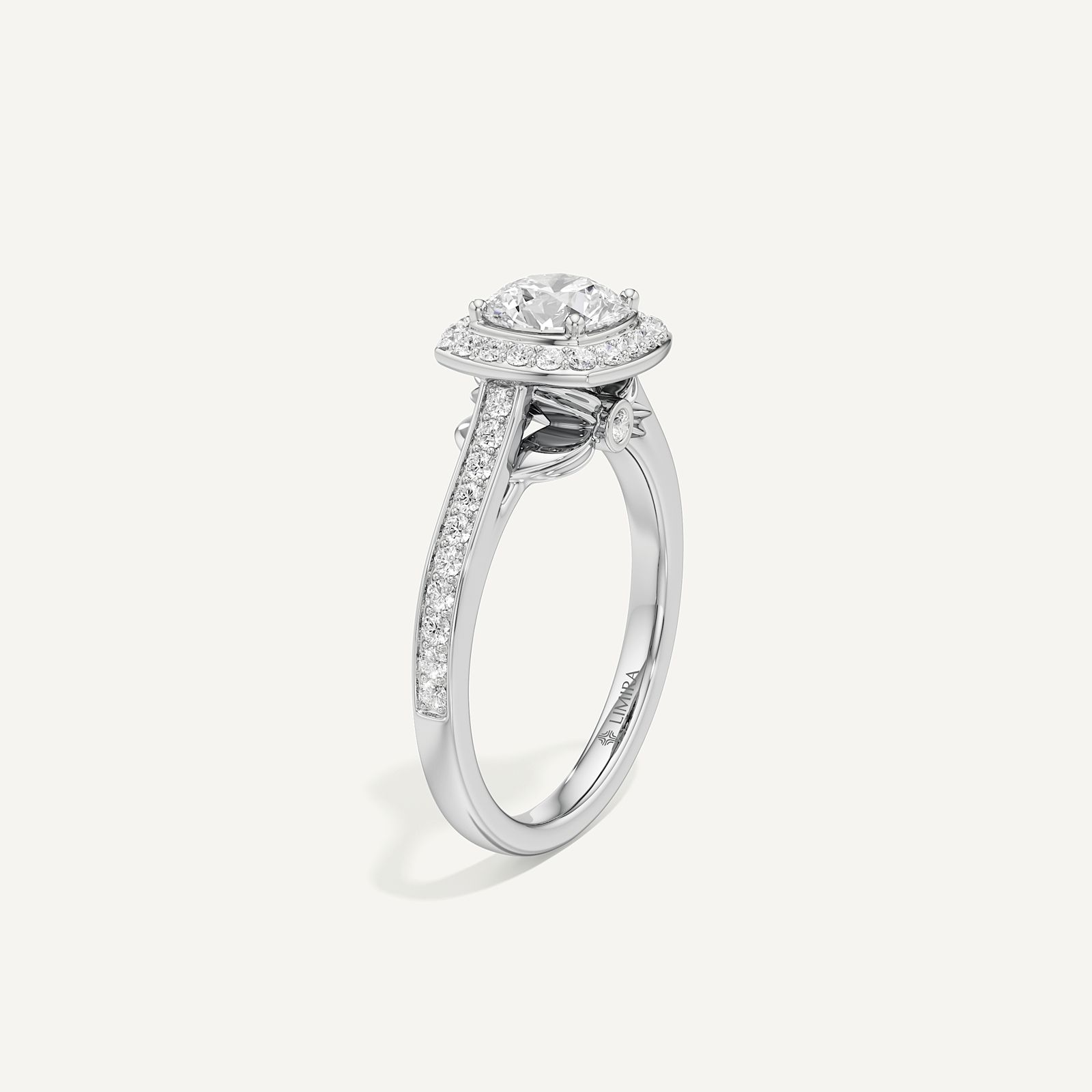 Celeste Hidden Accent Cathedral Halo Diamond Engagement